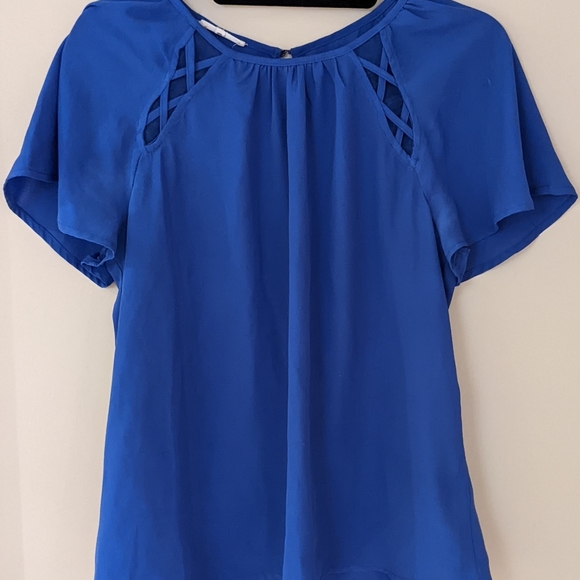 Maurices Small Cobalt Blue Top Pretty Sleeve Mesh Cutouts - Picture 2 of 8